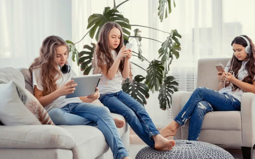 Women participating in a virtual event on a social girls forum