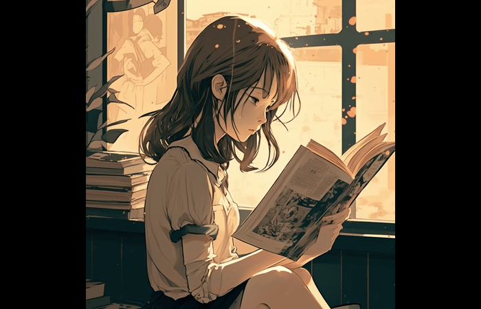 anime girl reading